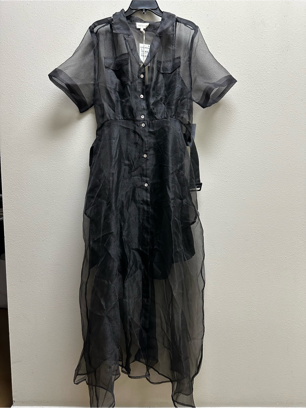 MELLODAY Sheer Black Button-Front Maxi Dress with Tie Waist - Picture 2 of 4